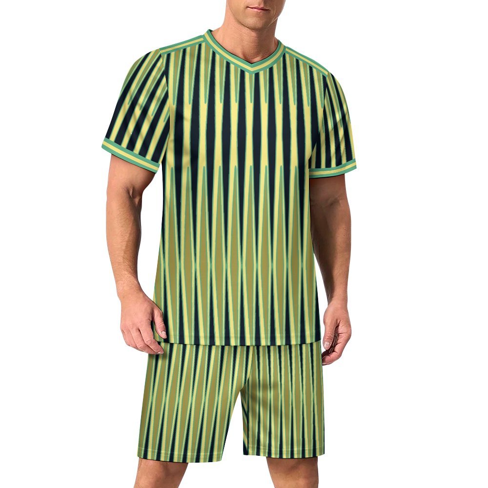 Tribal striped navy off white V-neck Soccer Jersey  Suit