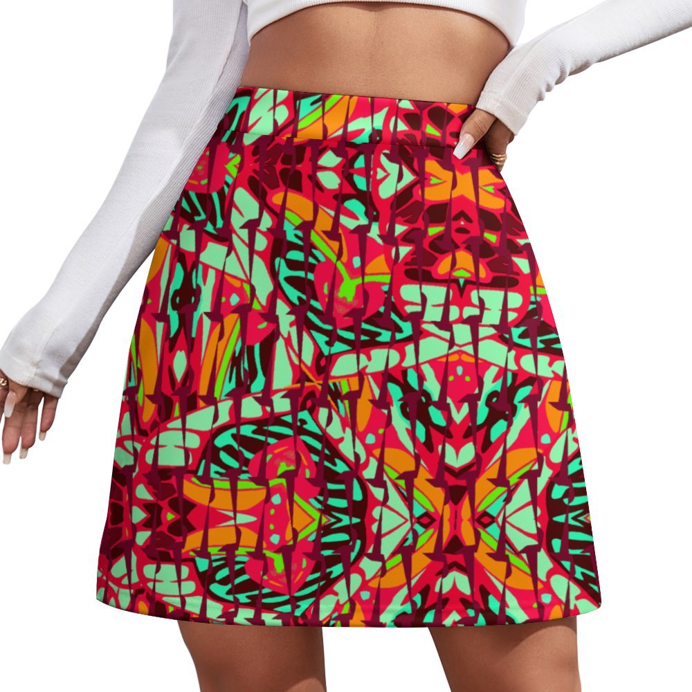 Psychedelic vibrant ornamental neo retro burgundy All Over Print Skirt (ALQ)