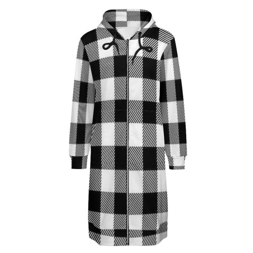 Black and White Buffalo Plaid Women's Hooded Sweatshirt Dress