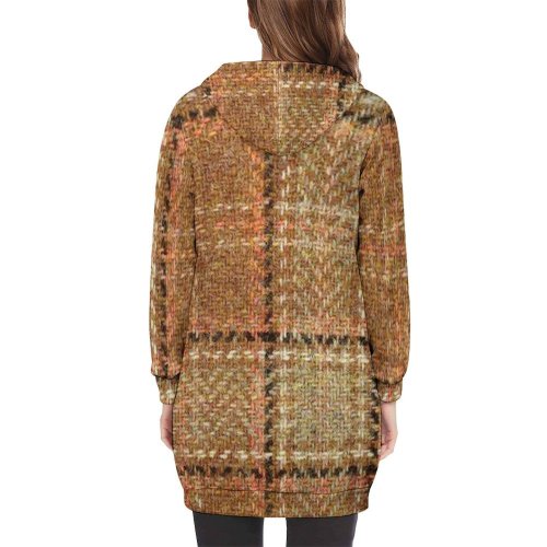 Tan Plaid Women's Hooded Sweatshirt Dress