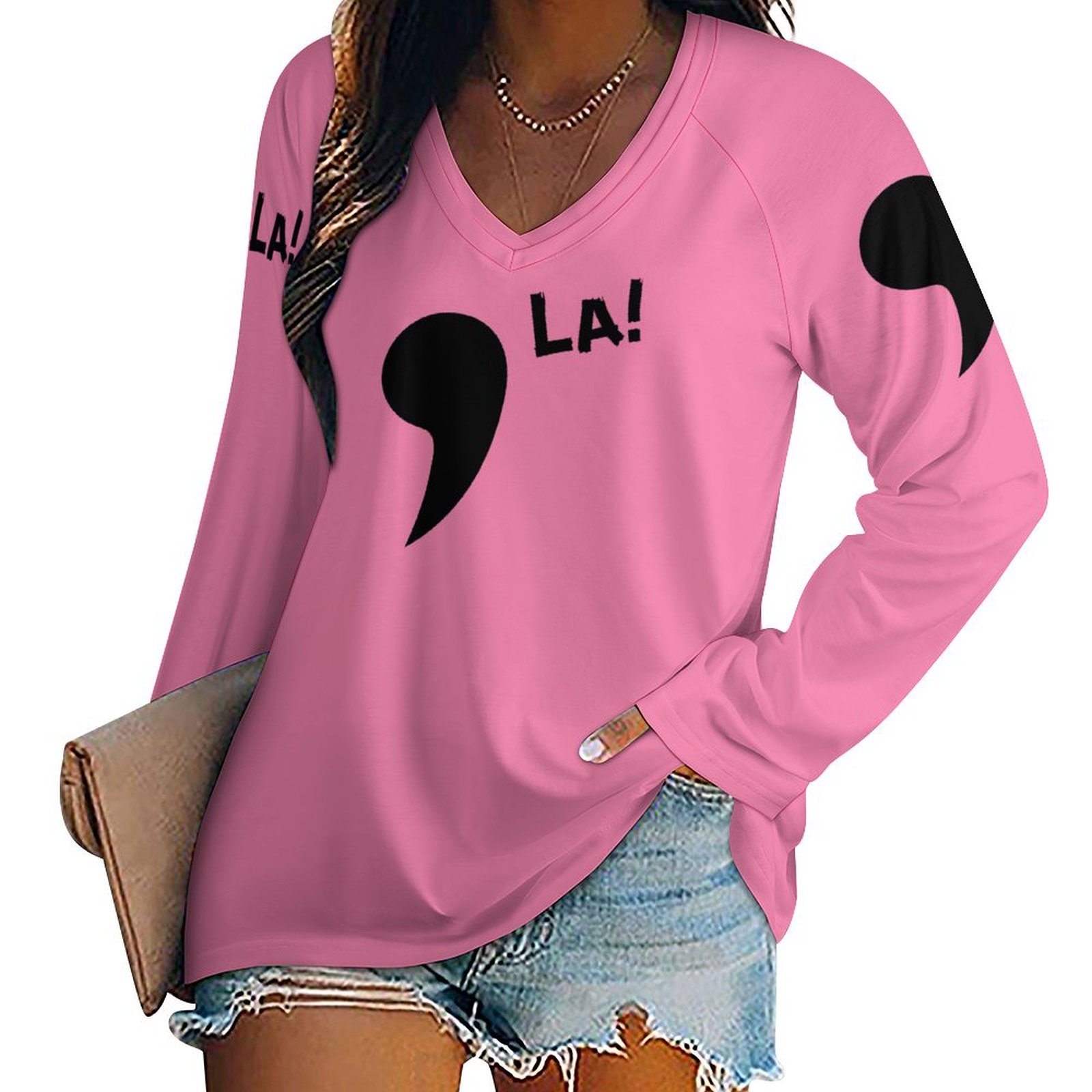 Comma La Tee! Women's Long Sleeve Loose Tee (TLREV2)