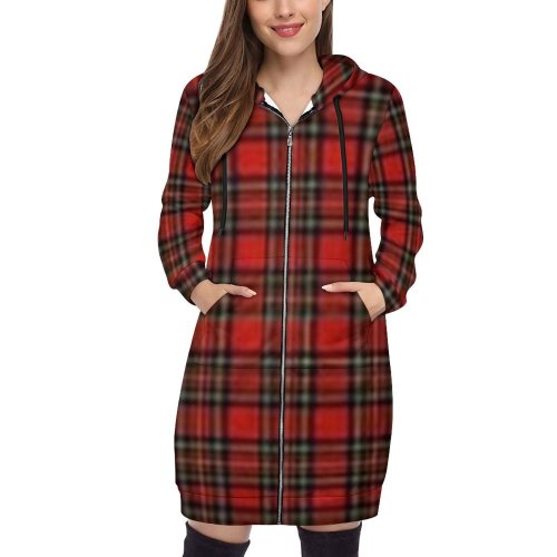 Red Plaid Women's Hooded Sweatshirt Dress