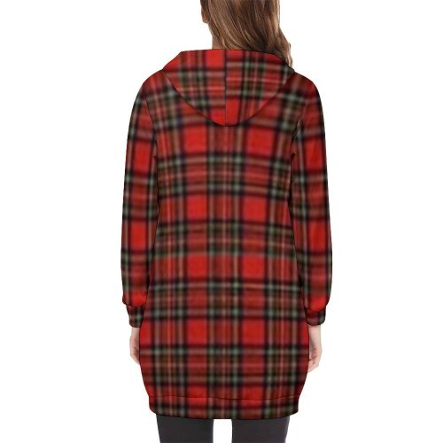 Red Plaid Women's Hooded Sweatshirt Dress