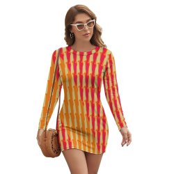 blazing bones fucsia orange cream Women's Long Sleeve Dress