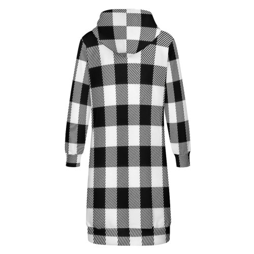 Black and White Buffalo Plaid Women's Hooded Sweatshirt Dress