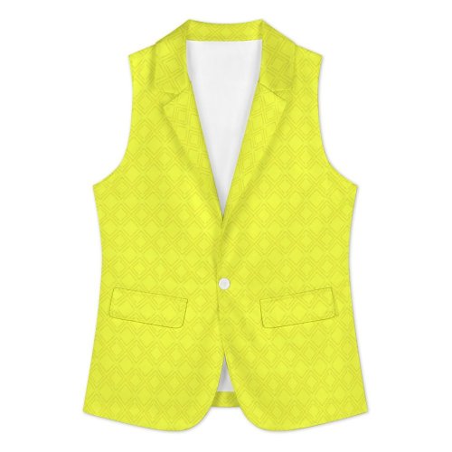 Brite Yellow Diamonds Suit Vest Women Sleeveless Blazer