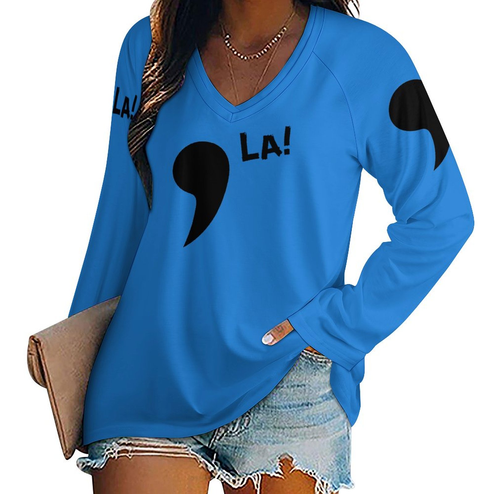 Comma La Tee! Women's Long Sleeve Loose Tee (TLREV2)