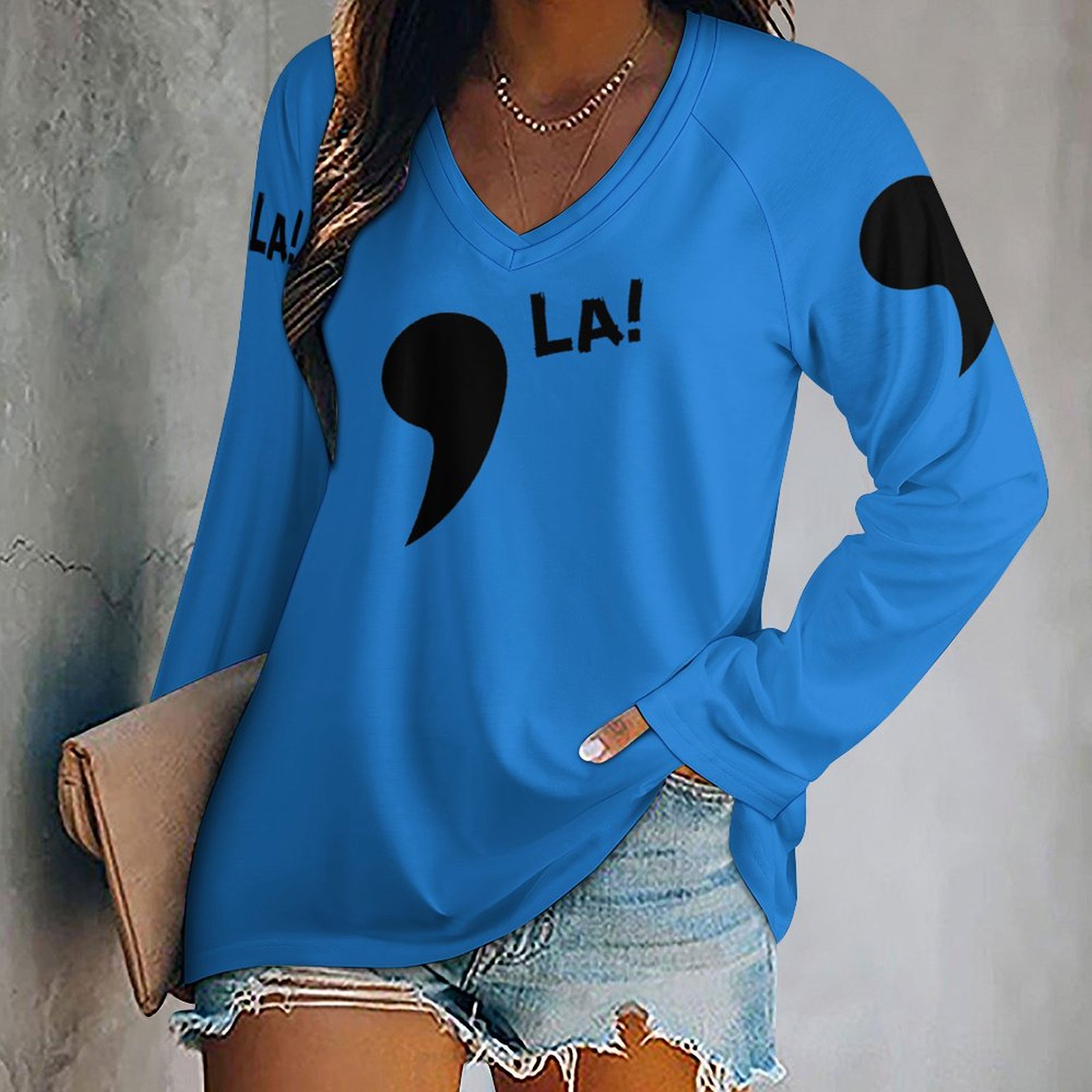 Comma La Tee! Women's Long Sleeve Loose Tee (TLREV2)