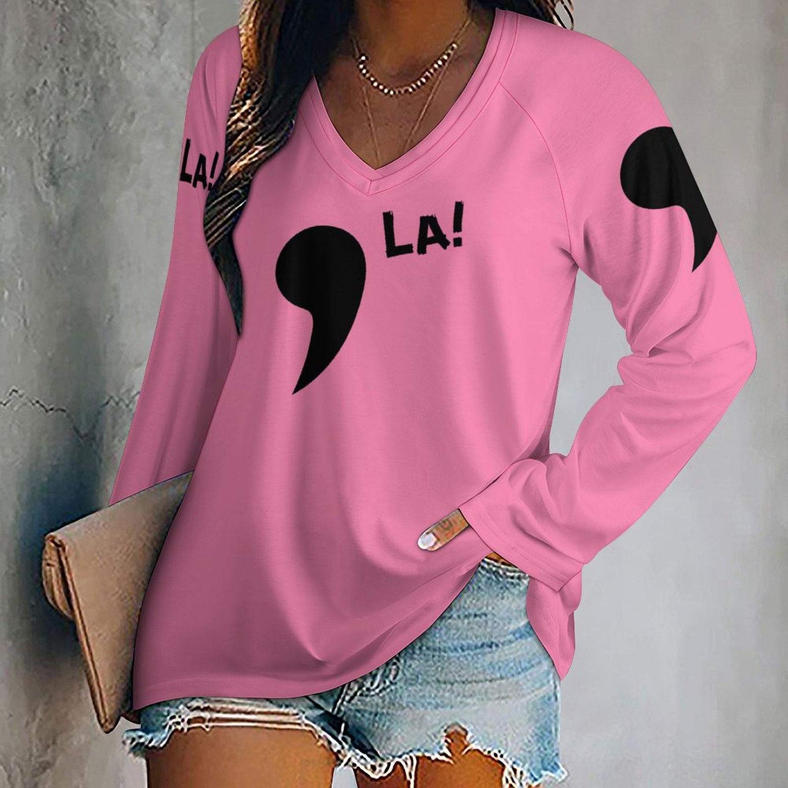 Comma La Tee! Women's Long Sleeve Loose Tee (TLREV2)