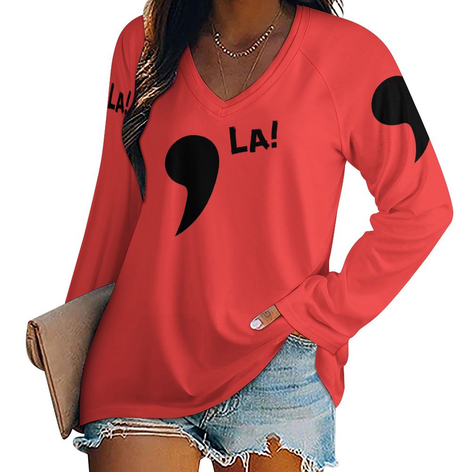 Comma La! Tee Women's Long Sleeve Loose Tee (TLREV2)