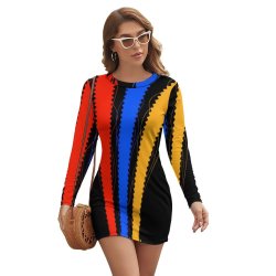 Tricolor Women's Long Sleeve Dress