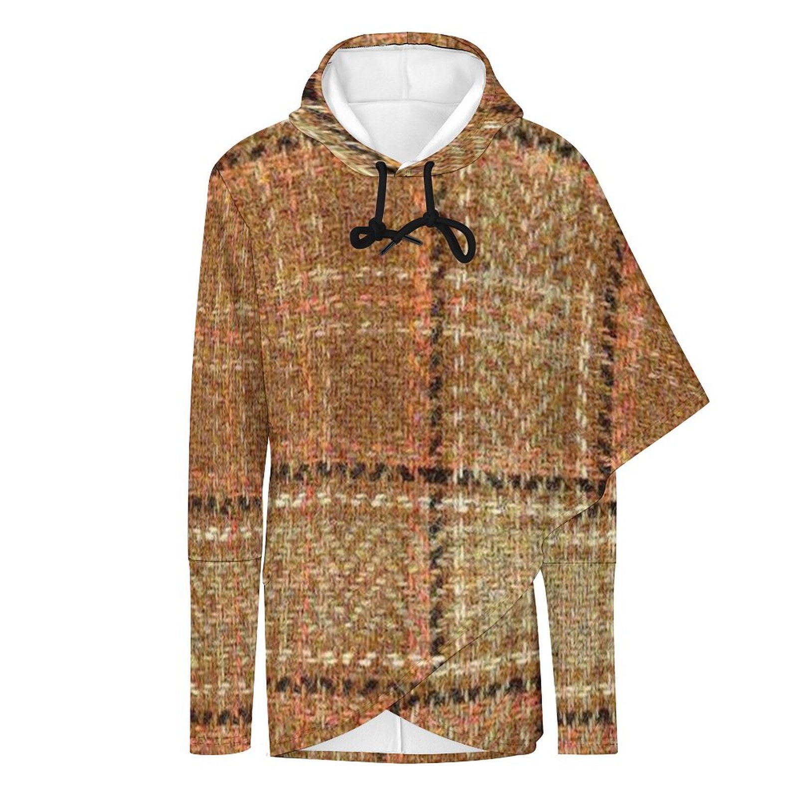 Tan Plaid Women's Mid-length Slim Fit Hoodie