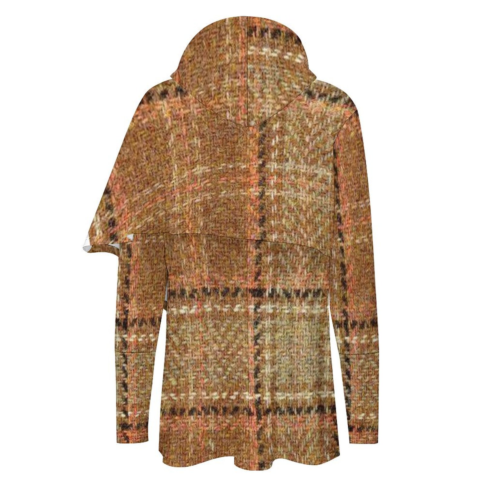 Tan Plaid Women's Mid-length Slim Fit Hoodie