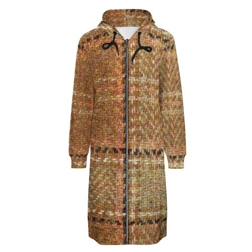 Tan Plaid Women's Hooded Sweatshirt Dress