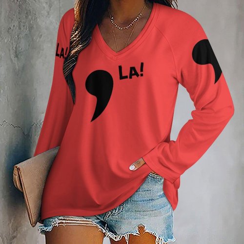 Comma La! Tee Women's Long Sleeve Loose Tee (TLREV2)