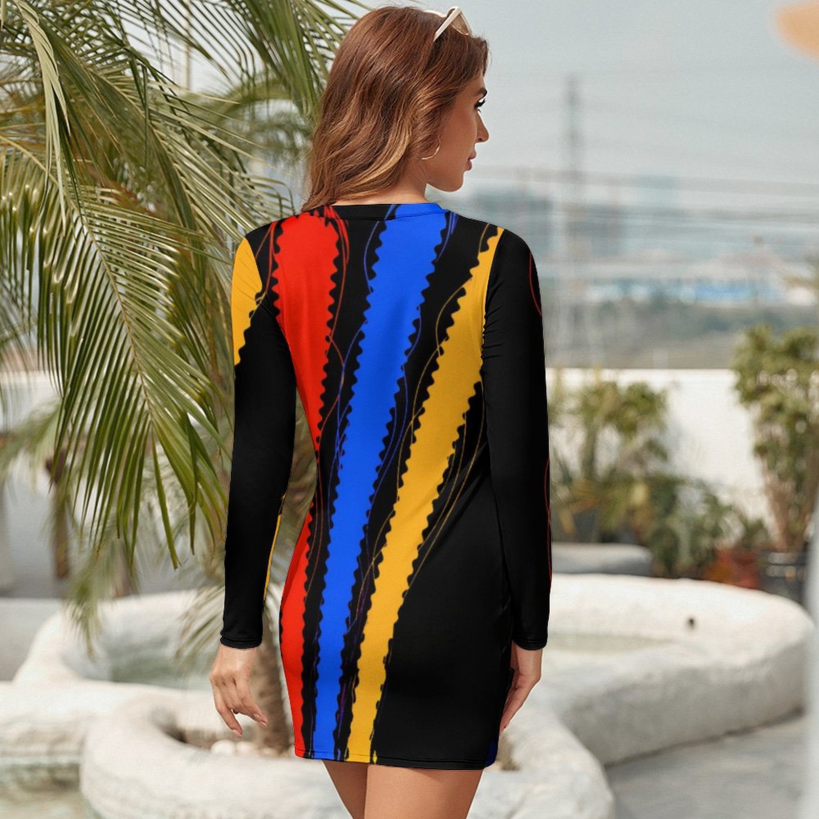 Tricolor Women's Long Sleeve Dress