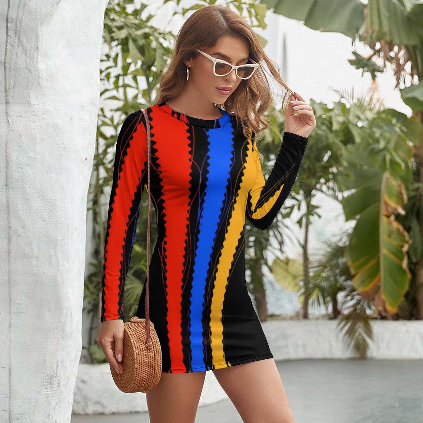 Tricolor Women's Long Sleeve Dress