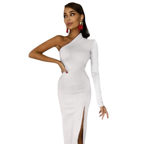 Half sleeve split dress One-Shoulder Slit Maxi Dress