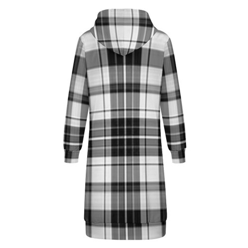 Black and White Plaid Women's Hooded Sweatshirt Dress