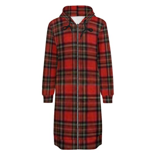 Red Plaid Women's Hooded Sweatshirt Dress