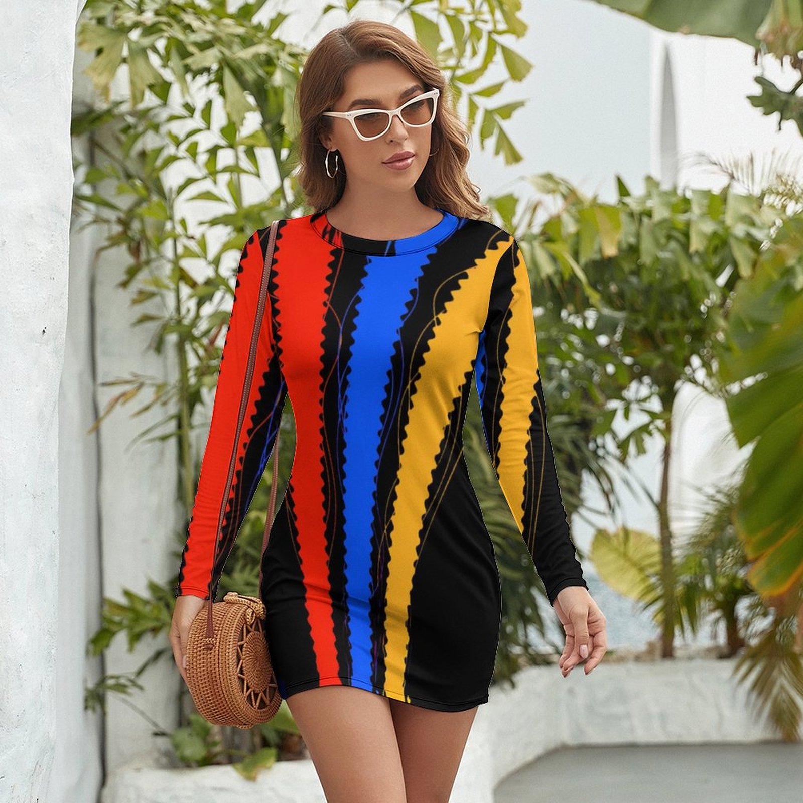 Tricolor Women's Long Sleeve Dress