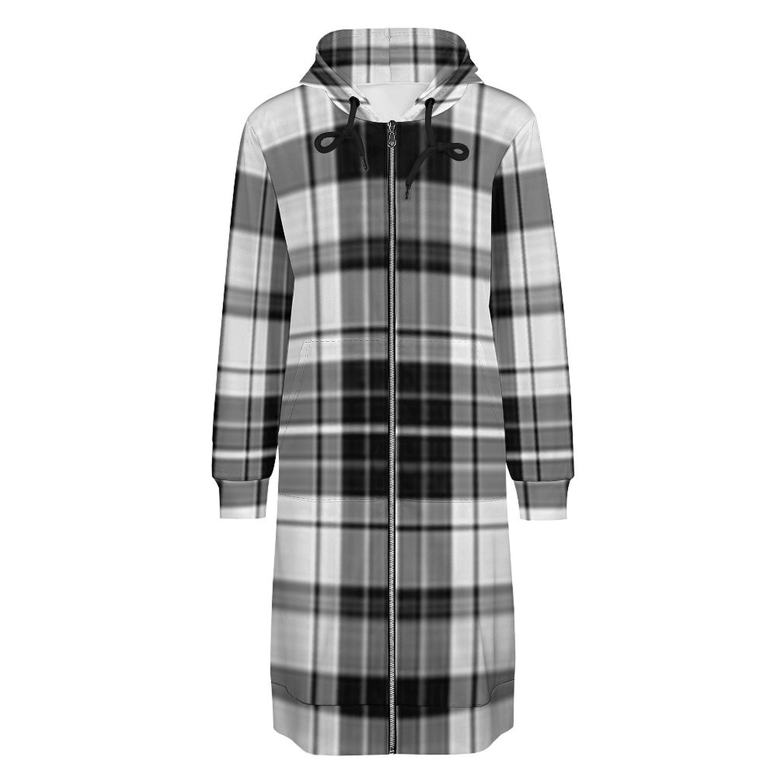 Black and White Plaid Women's Hooded Sweatshirt Dress