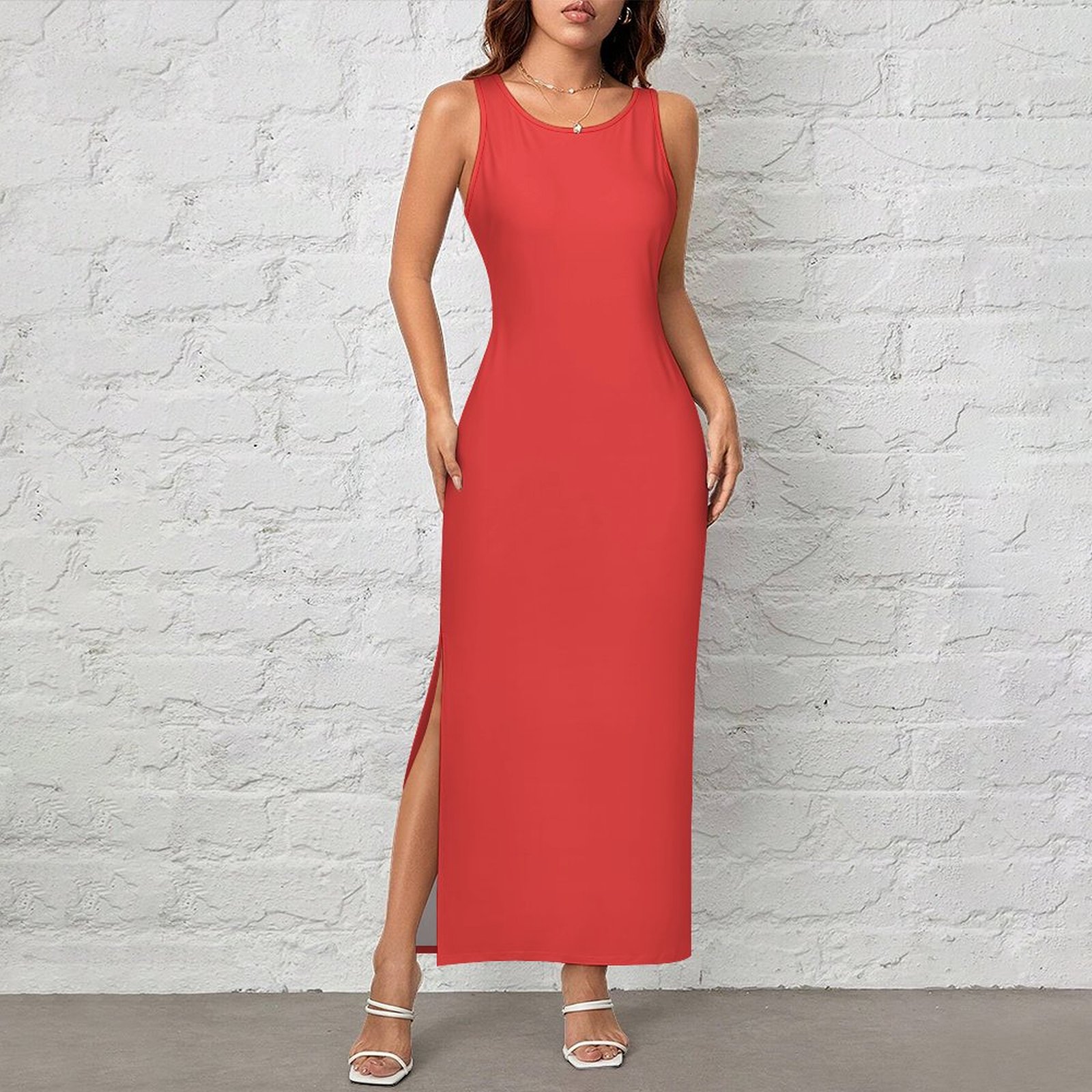 Red Sleeveless Bodycon Side Slit Long Dress