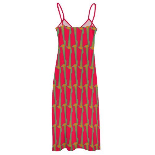 boho pink ornamental Spaghetti Strap Ankle-Length Dress