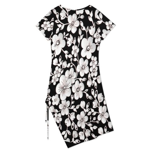 Floral Drawstring Slit Hem Dress