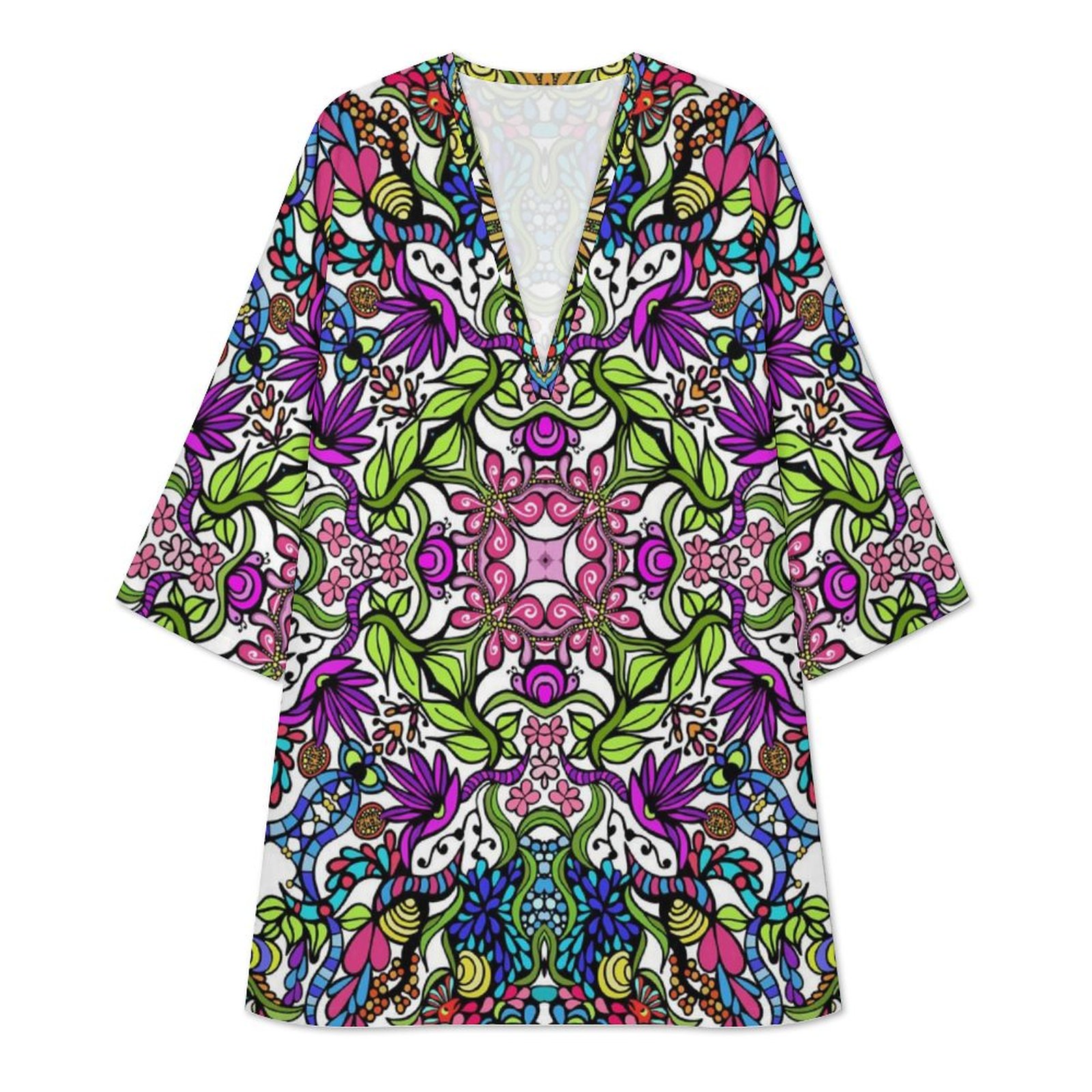 Ionian Oasis All-Over Print V-Neck Mini Dress