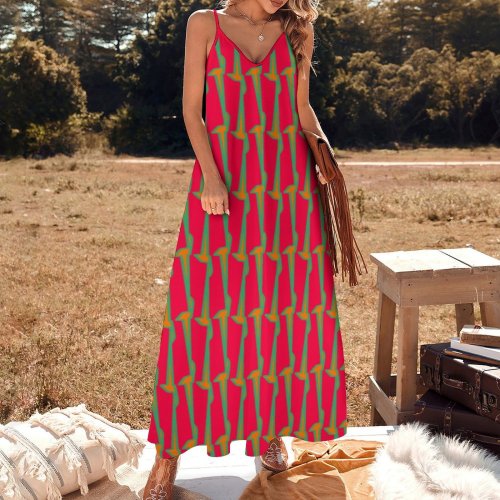 boho pink ornamental Spaghetti Strap Ankle-Length Dress