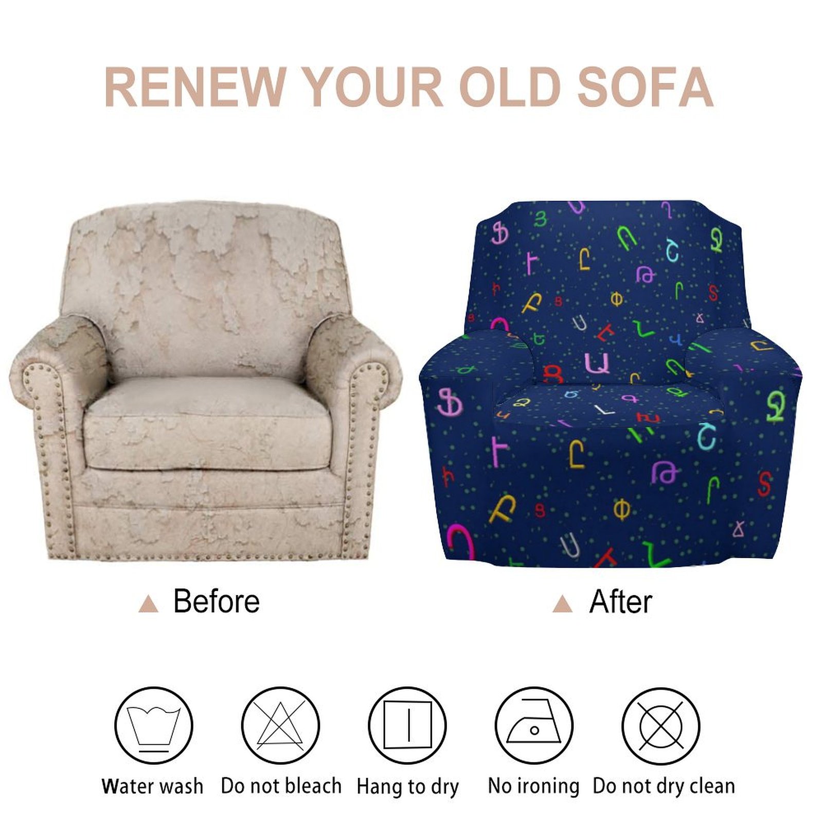 Armenian Alphabet Single person sofa set Single Sofa Cover