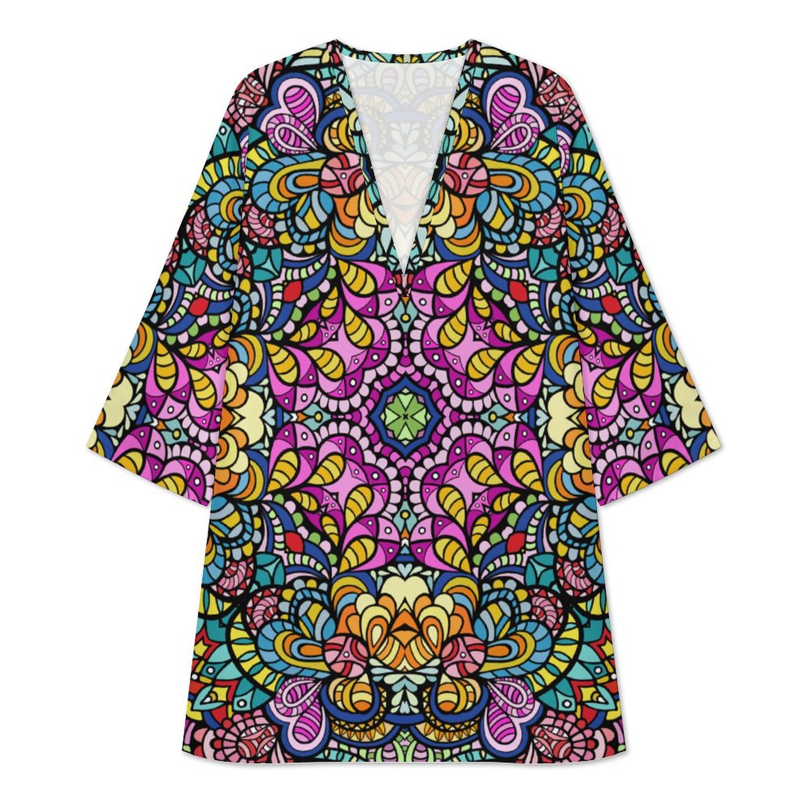 Sicilian Ceramics Kaleidoscope All-Over Print V-Neck Mini Dress