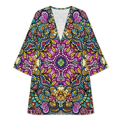 Sicilian Ceramics Kaleidoscope All-Over Print V-Neck Mini Dress