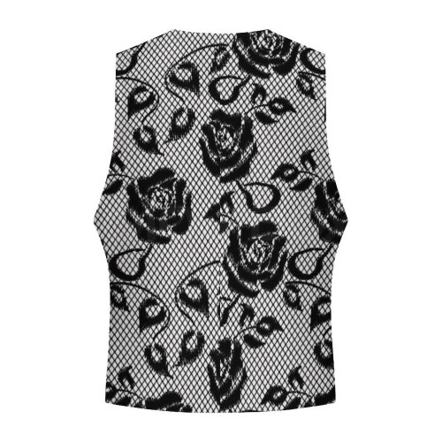 Black Lace Rose Men's Sleeveless Suit Vest