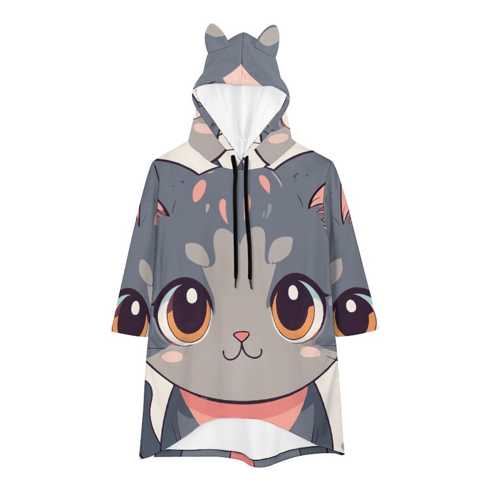 Cat cute Hooded Pullover Women's 3/4-Sleeve Hoodie