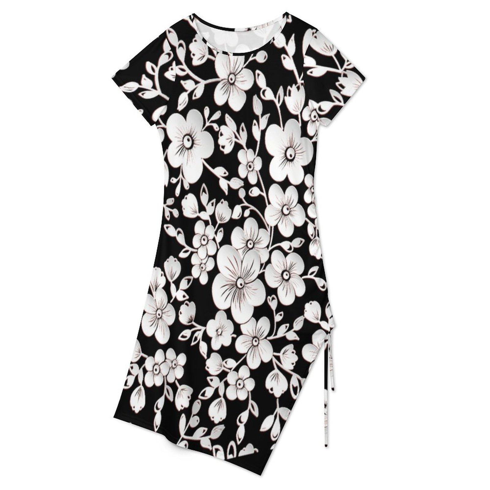 Floral Drawstring Slit Hem Dress