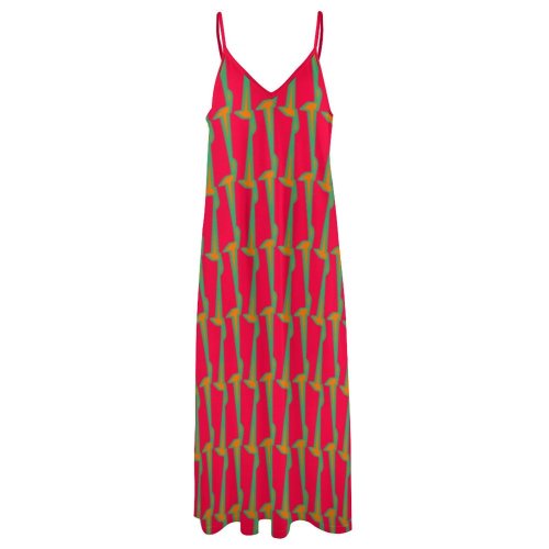 boho pink ornamental Spaghetti Strap Ankle-Length Dress