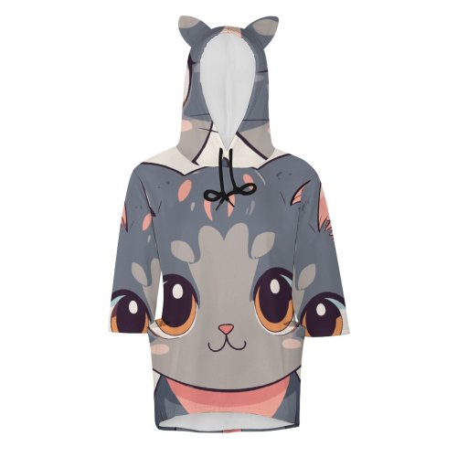 Cat cute Hooded Pullover Women's 3/4-Sleeve Hoodie