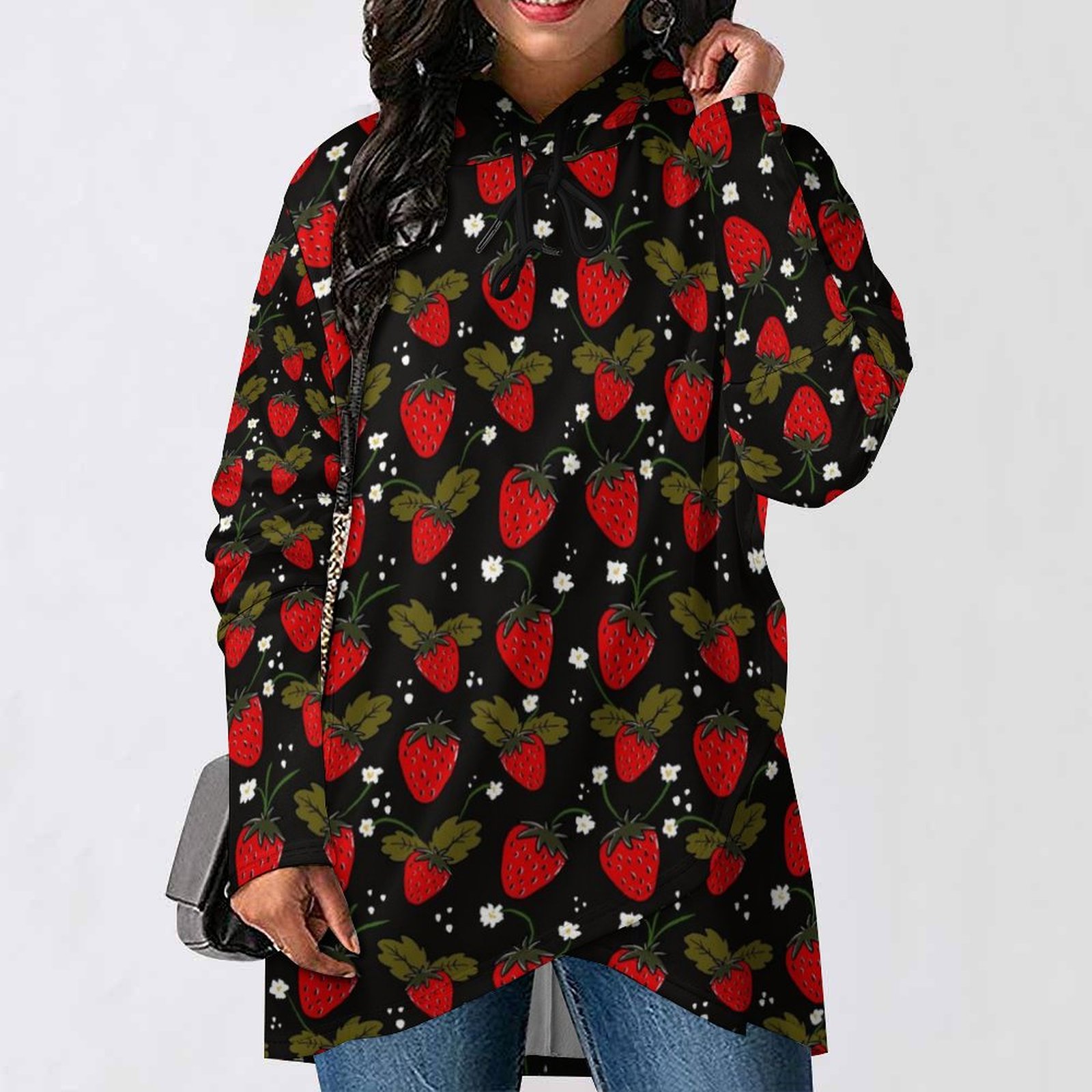 strawberry felpa fragola Women's Mid-length Slim Fit Hoodie