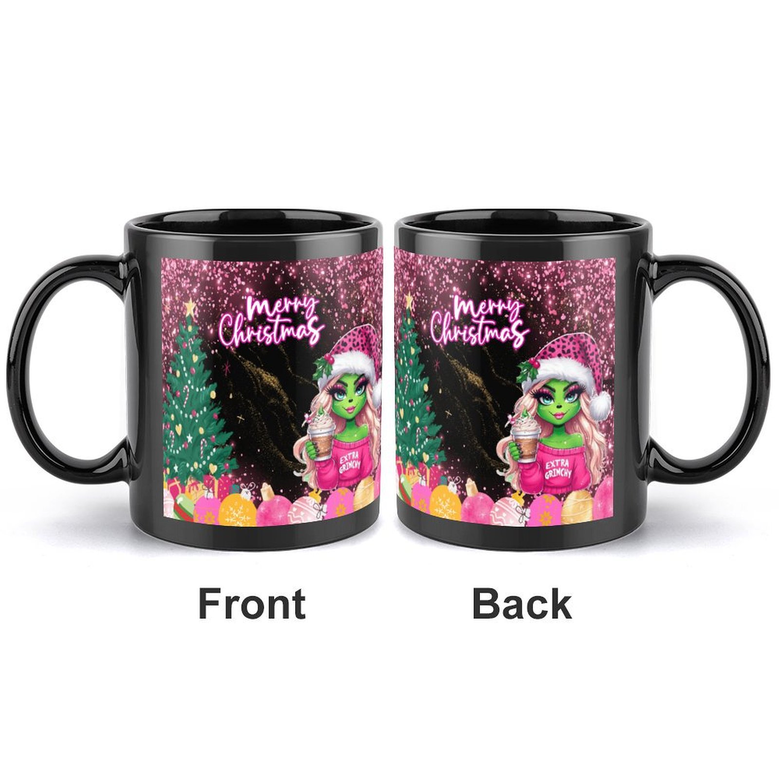 Female Christmas Grinch 14 oz Mug Black Mug