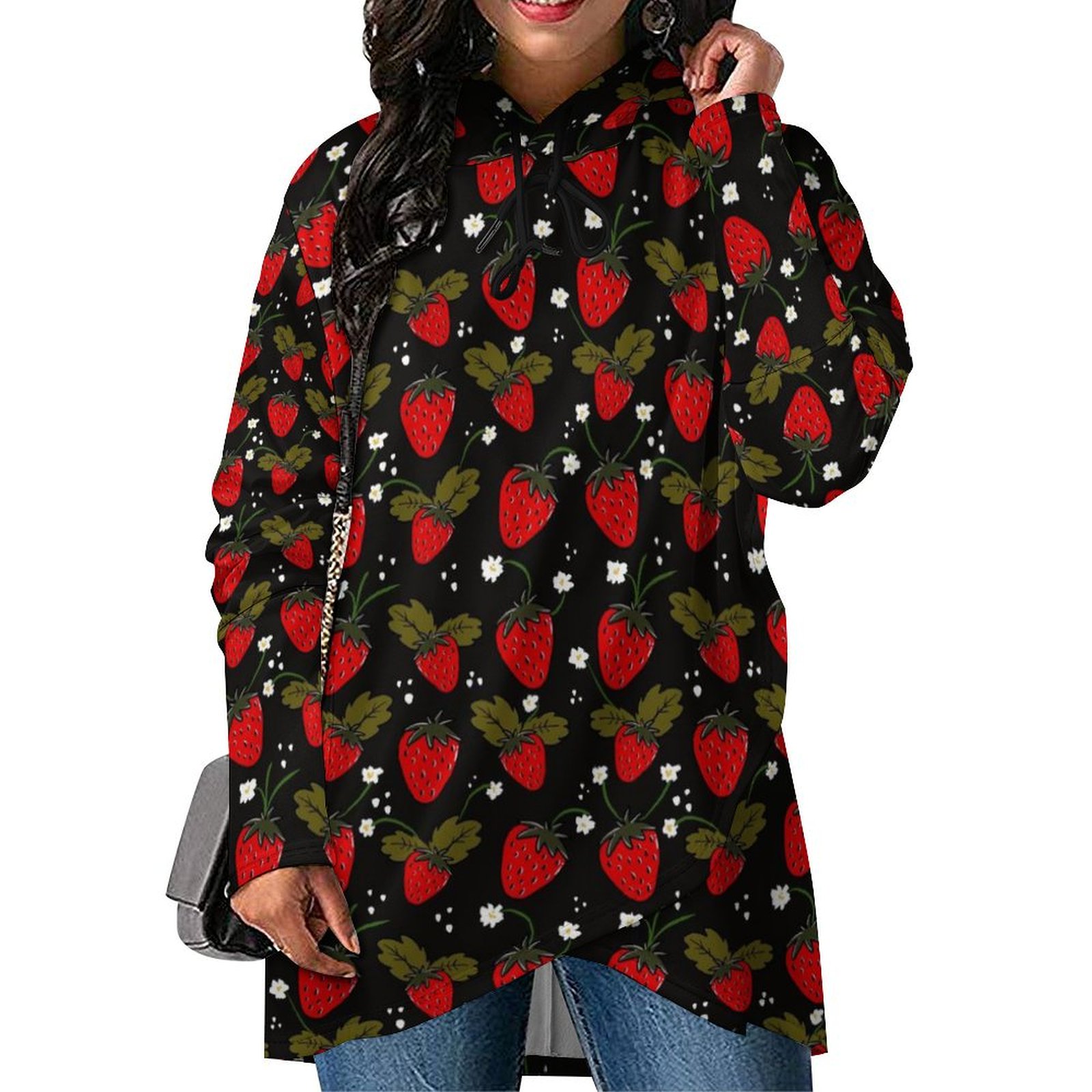 strawberry felpa fragola Women's Mid-length Slim Fit Hoodie