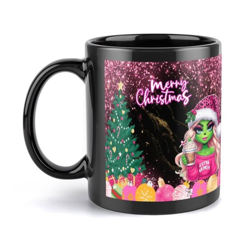 Female Christmas Grinch 14 oz Mug Black Mug