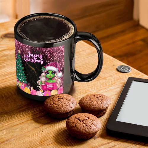 Female Christmas Grinch 14 oz Mug Black Mug