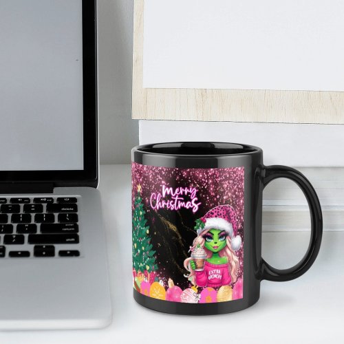 Female Christmas Grinch 14 oz Mug Black Mug