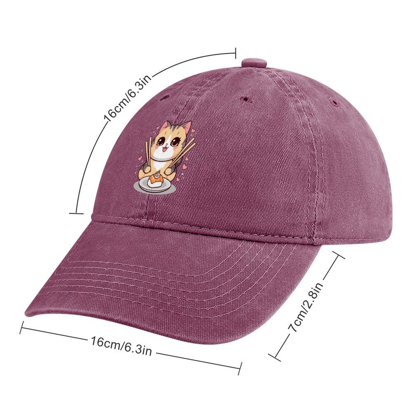 Kawaii cat eating sushi Curved Denim Trucker Hat