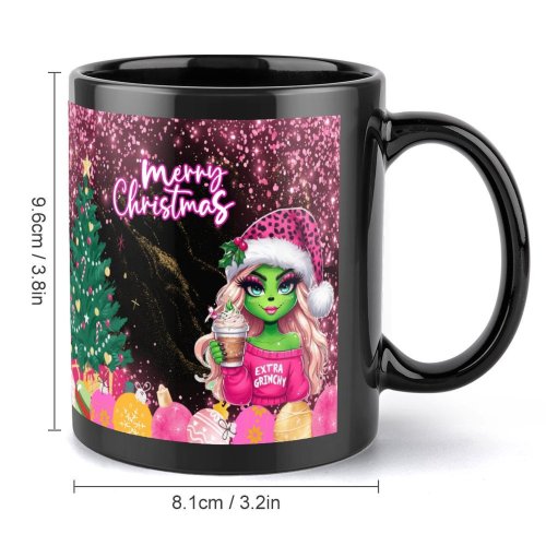 Female Christmas Grinch 14 oz Mug Black Mug