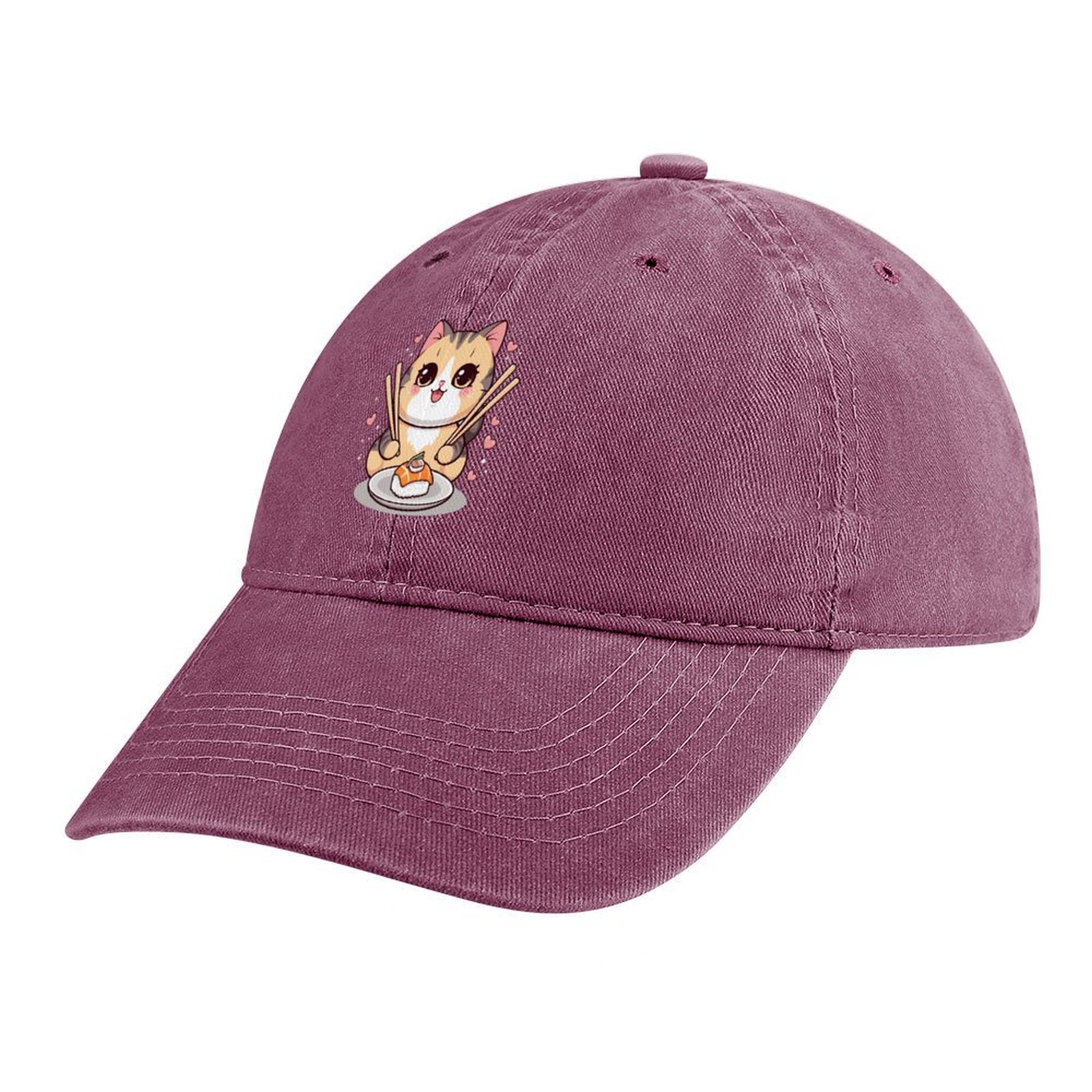 Kawaii cat eating sushi Curved Denim Trucker Hat