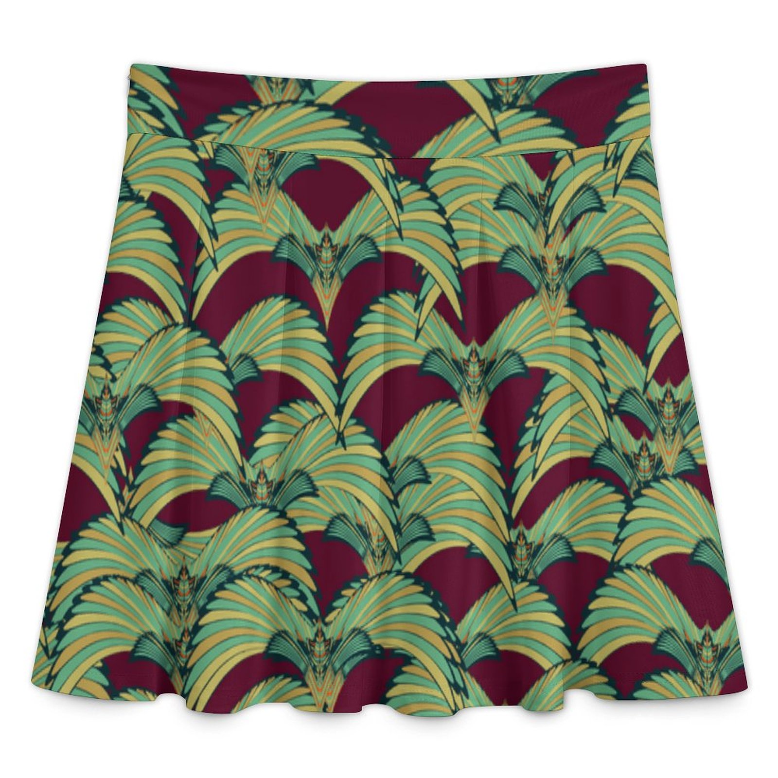 tropical birds burgundy All Over Print Skater Skirt