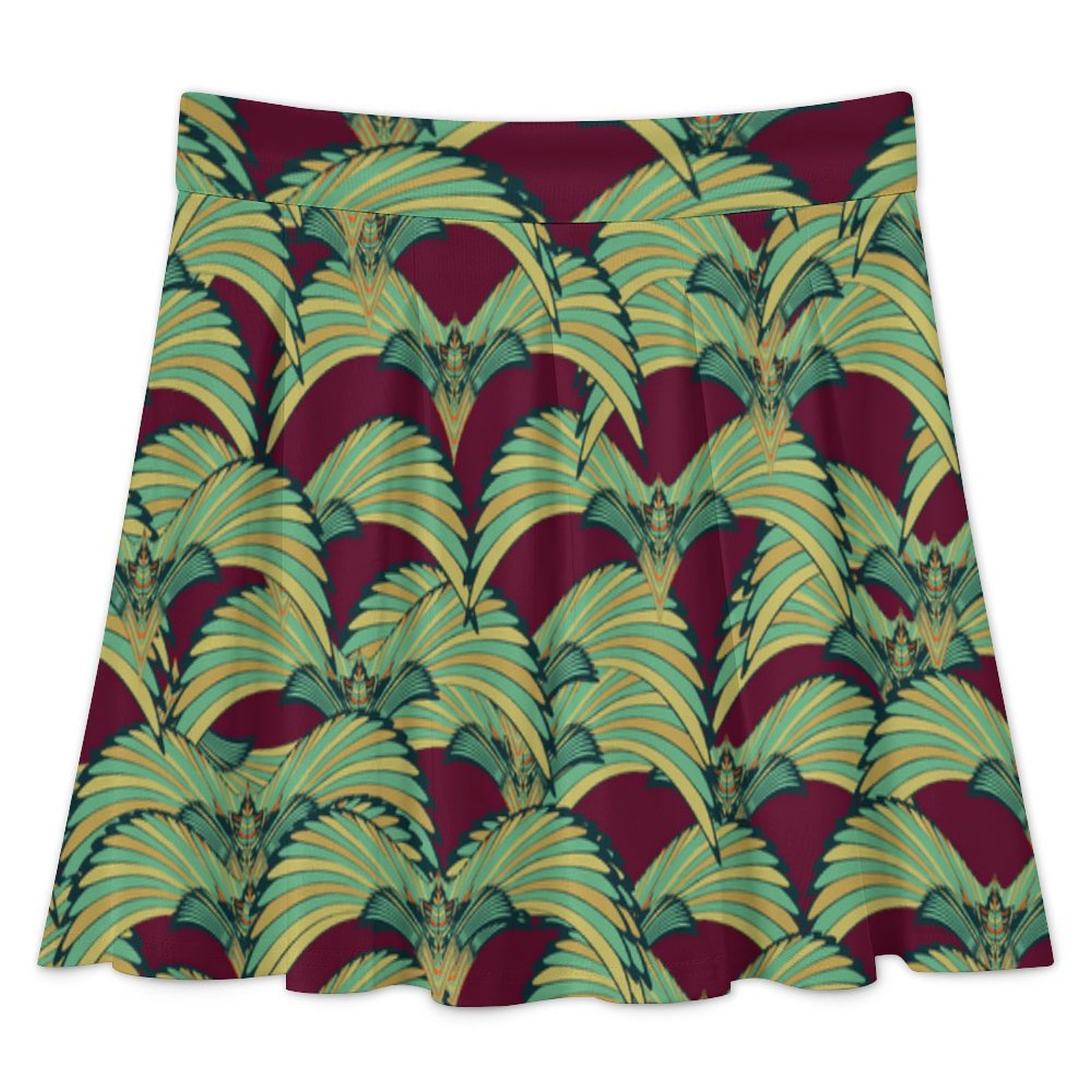 tropical birds burgundy All Over Print Skater Skirt